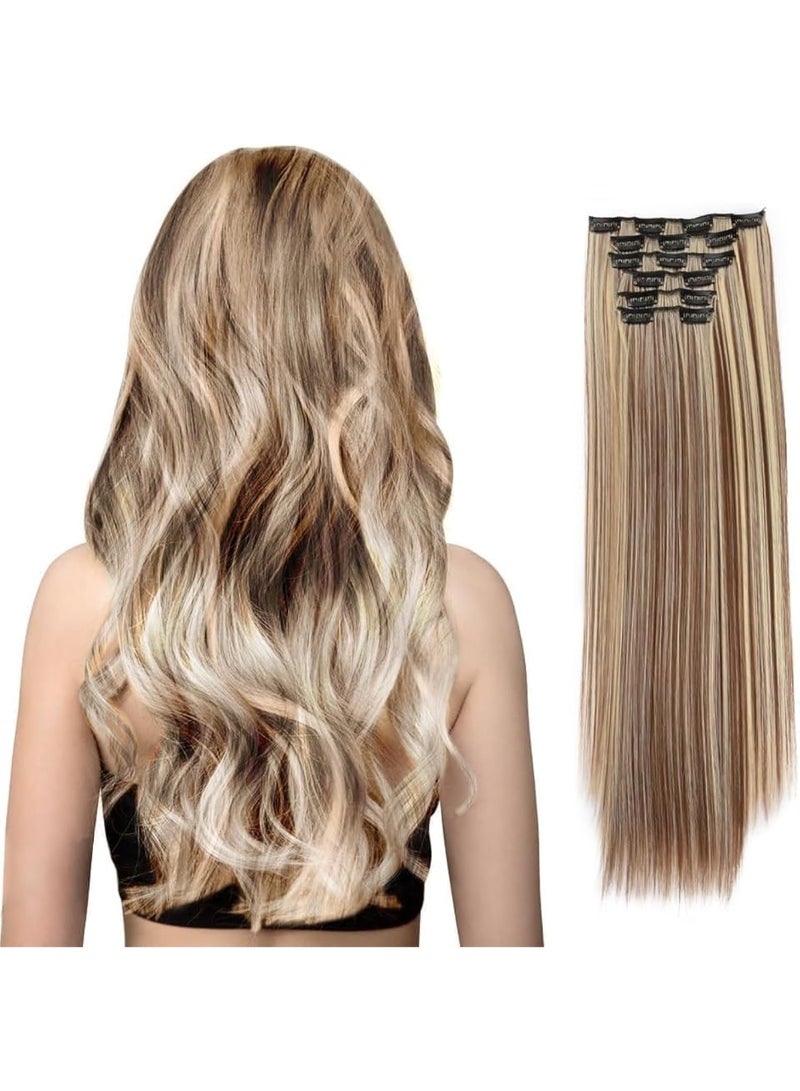 ChicAbode 6 Pcs Clip-in Hair Extensions for Women, Soft Long Synthetic Hair Extensions, Straight Thick 24 Inch 140g, Natural Look, Easy to Apply - Image 1
